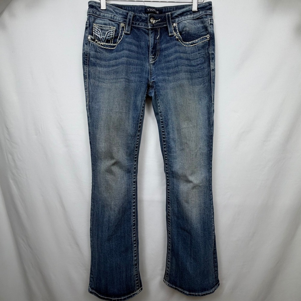 Vigoss Heritage Fit Bootcut Jeans Medium Wash Rhinestone Size 8 L32 Y2K Style
